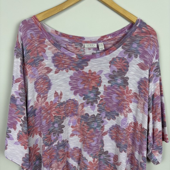 LOGO by Lori Goldstein Tunic Top Women 3X Purple Floral Printed Slub Knit Peplum - Picture 3 of 13